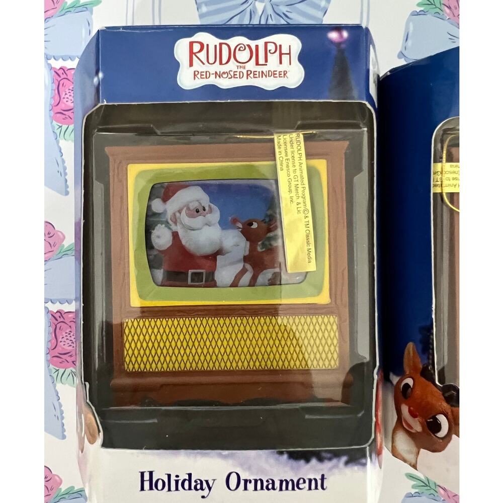 Vintage Enesco Rudolph Red-Nosed Reindeer Light-Up TV Ornaments - Set of 2 (NIB)